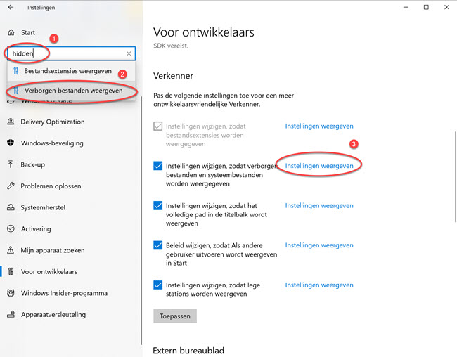 typ hidden in het zoekvak